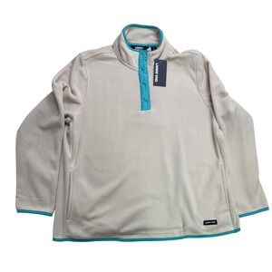 Lands End Womens Fleece Snap Pullover‎ Sand Teal Large NWT